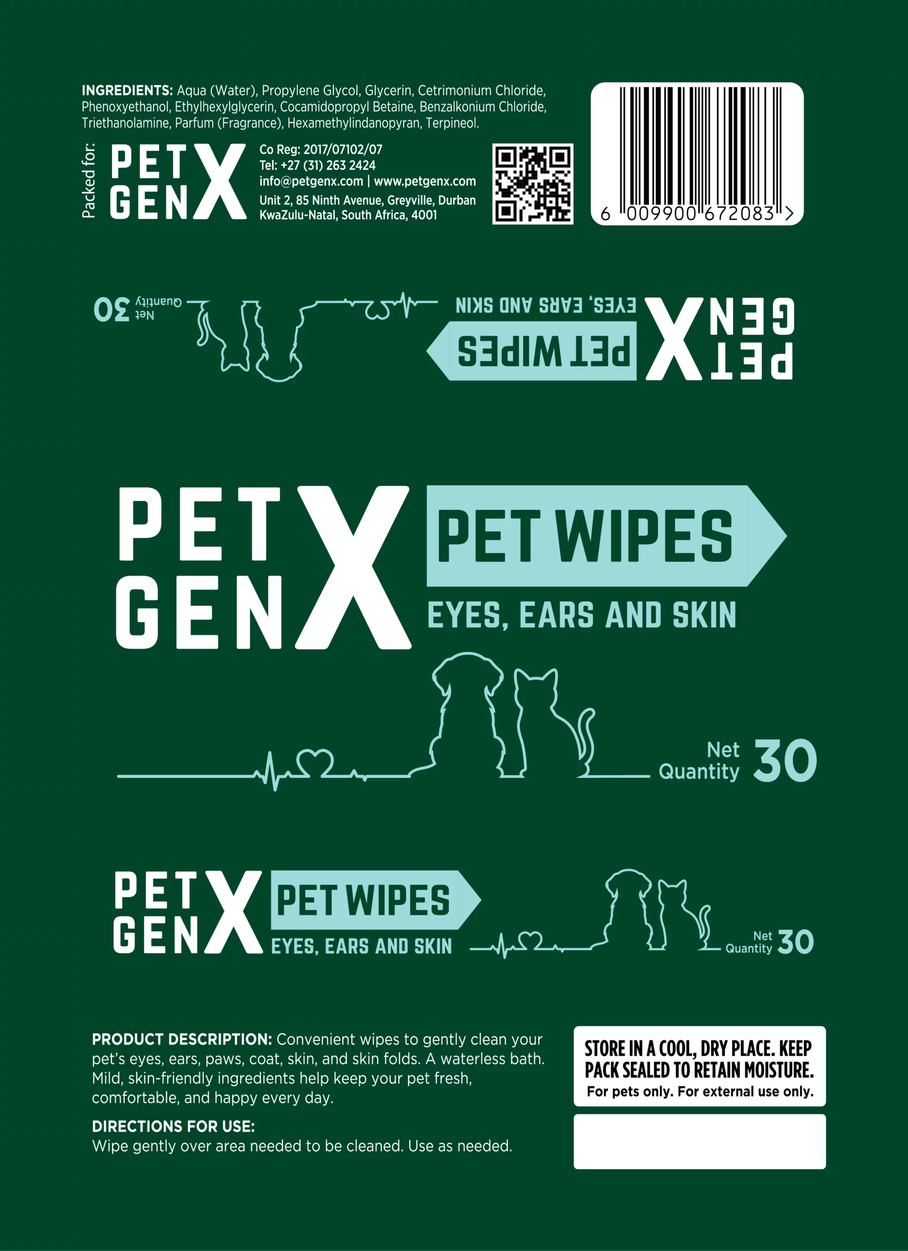 PETGENX Gentle Pet Wipes Pack 30s